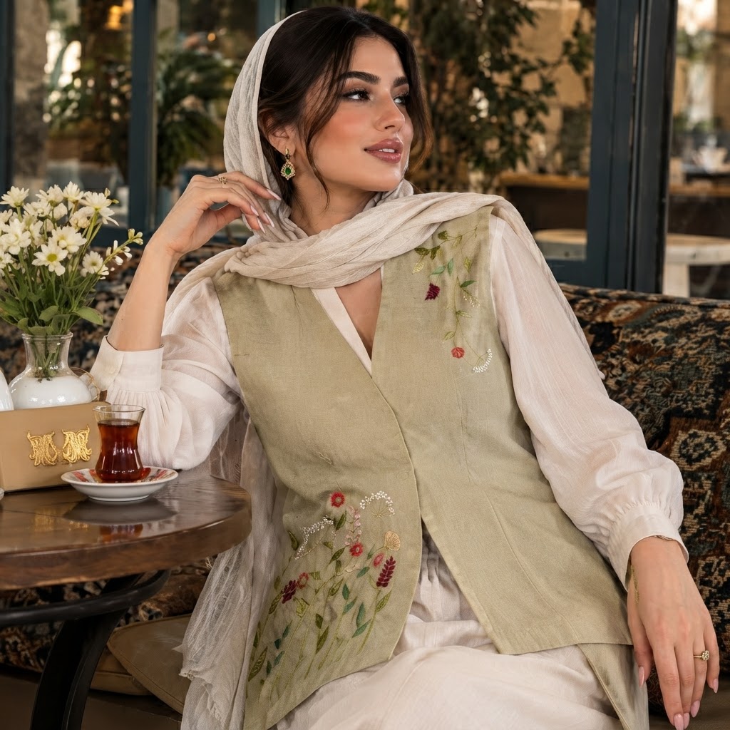 جلیقه گلدوزی طرح طبیعت