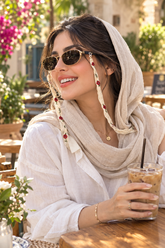 بند عینک دستدوز طرح لاله وحشی