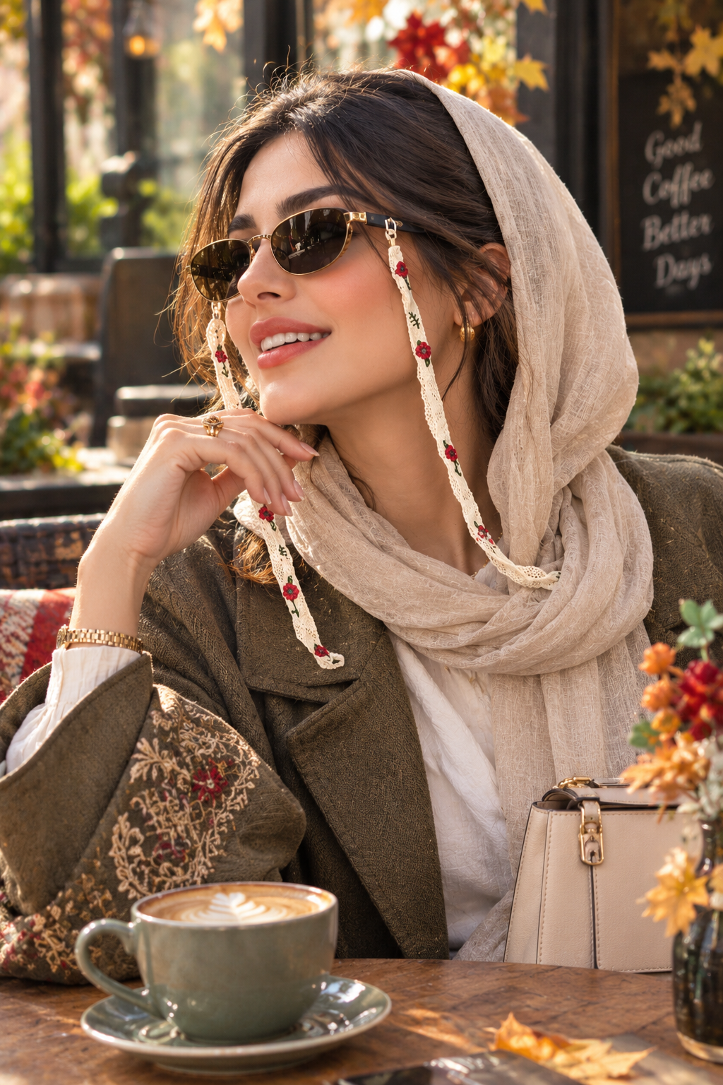 بند عینک دستدوز طرح لاله وحشی